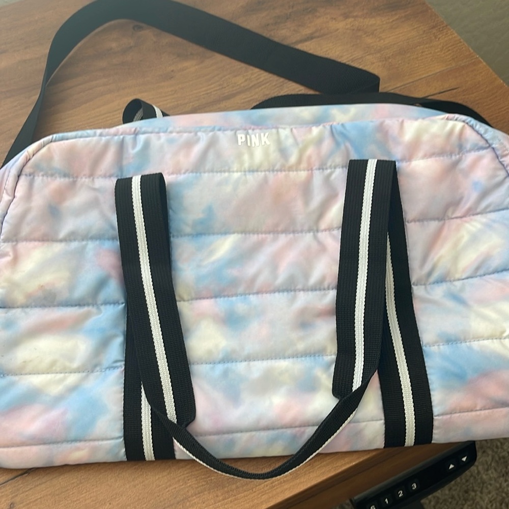 Pink duffel bag